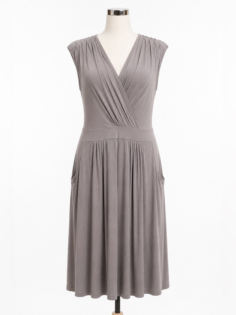 INC International Concepts Dress 1X Gray Wrap V-Neck Stretch Midi Pockets